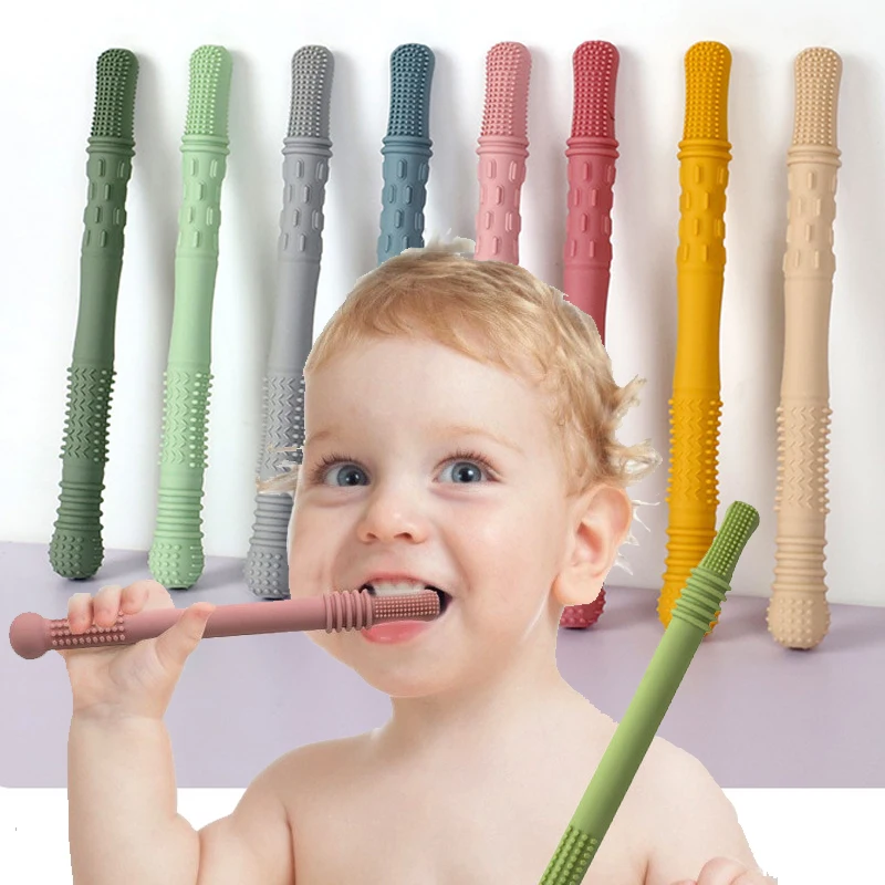 Juguete seguro masticable para bebé, mordedor de paja Molar de silicona para bebé, juguetes para la dentición para niños, mango de silicona Molar, juguete de seguridad para bebé