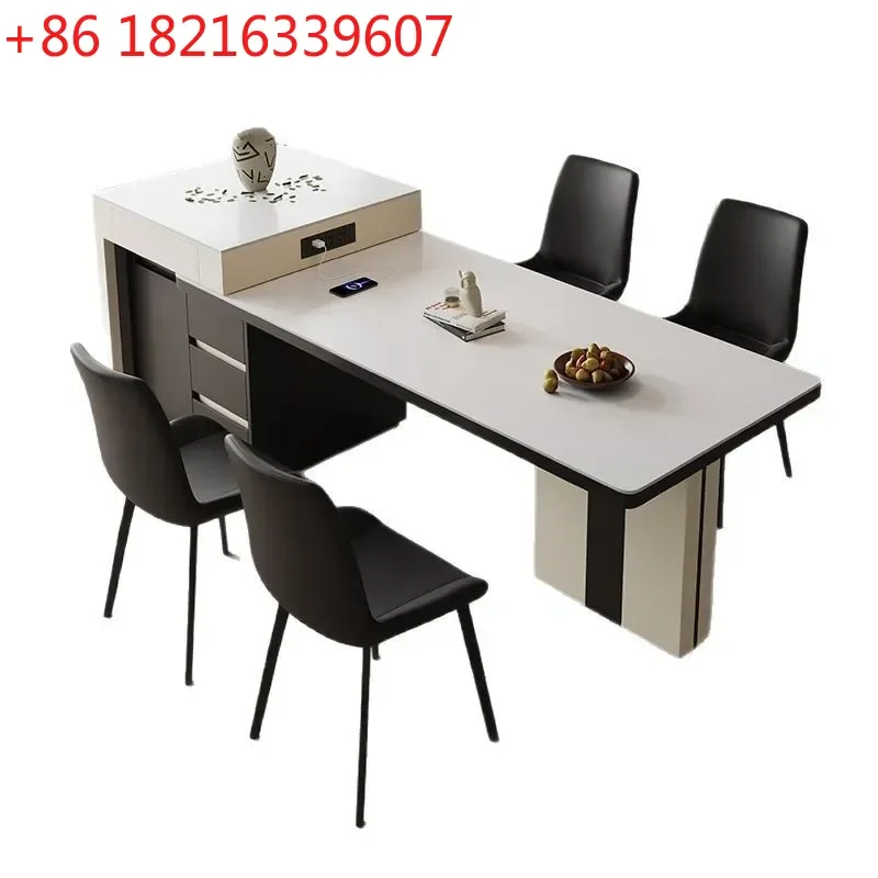 YAOLarge Retractable Sintered Stone Dining Table Multi Functional Kitchen Island with Storage Modern Household Extendable Rock