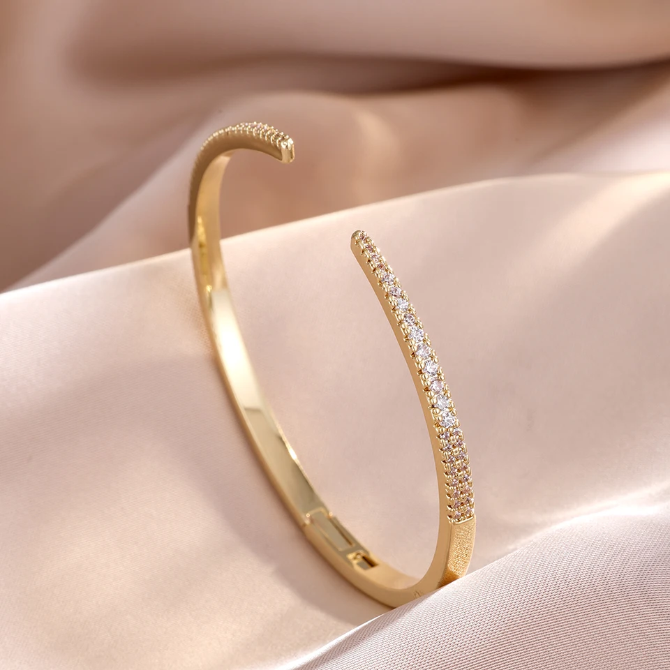 ZAKOL Klassische Luxus-Zirkonia Offene Armreifen und Armbänder für Frauen Zarte Voller Kristall CZ Hochzeit Verlobung Party Schmuck