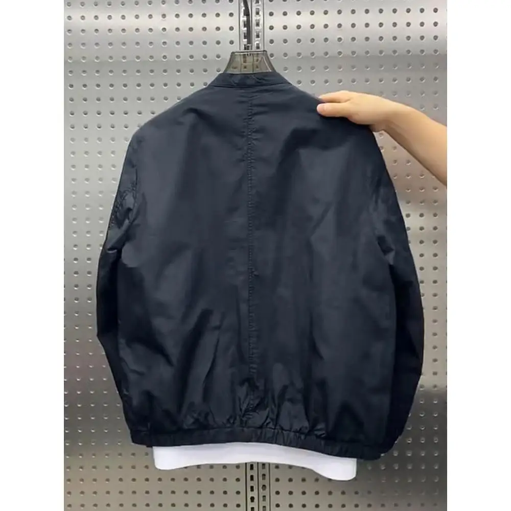 سترة عمل رجالية فضفاضة غير رسمية بلون واحد وياقة بيسبول للخريف والشتاء، ملابس خارجية أنيقة من البوليستر بقصة قياسية #2