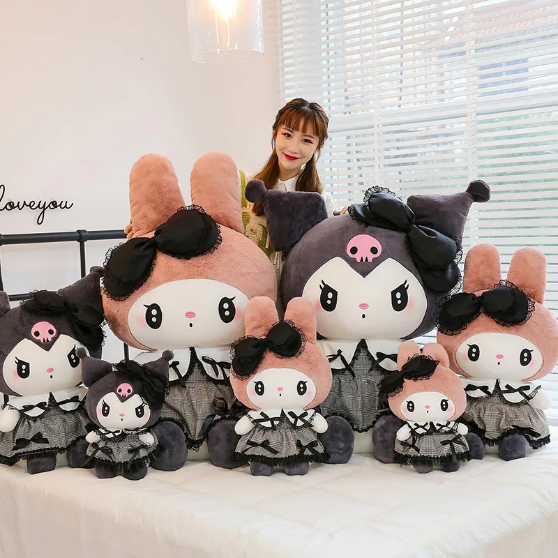 60cm Sanrio Kuromi My Melody Plush Stuffed Dolls Kawaii Cartoon Sofa Cushion Pillow Dark Gothic Lace Toy Birthday Gift For Girl