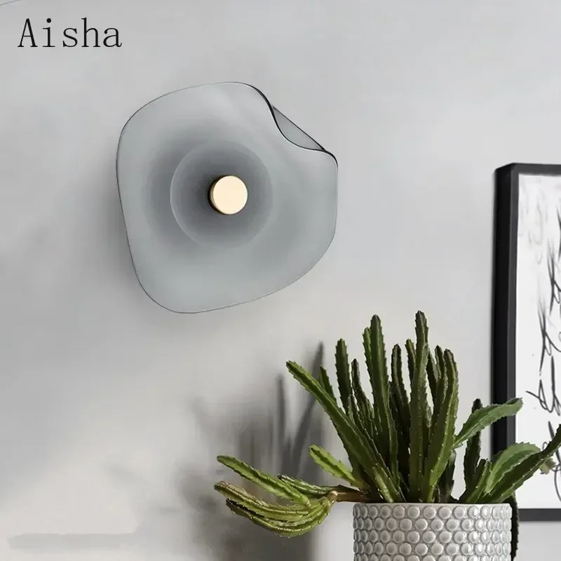 الشمال زجاج إبداعي الجدار مصباح جولة العنبر/الزجاج الدخاني الجدار الشمعدان الحد الأدنى غرفة نوم غرفة المعيشة خلفية ضوء الزخرفية #2