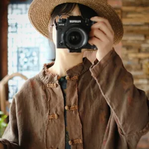 Johnature-Trench Vintage-Leinenmantel für Frauen, Blumendruck, Knopf, Kragen O, langer Geruch, Frühling, neuer chinesischer Stil, 2024 10 Hauptverkaufsmantel Major Early Floral - №8