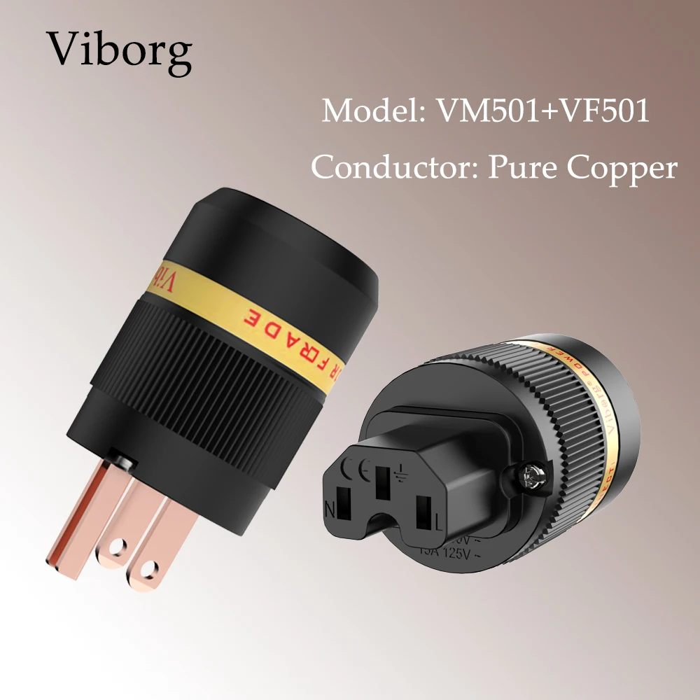 

HIFI One pair viborg VM501 + VF501 Pure Red-Copper US Plug power plug for DIY power cable