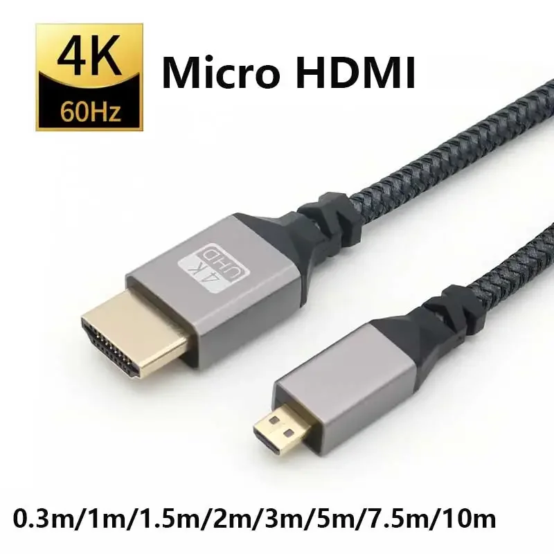 1M/1.5M/2M/3M/5M Nylon Braid HD 4K@60HZ HDMI-Compatible TO MICROHDMI TO HDMI Extension Male To Male Plug Cable for HDTV PS4