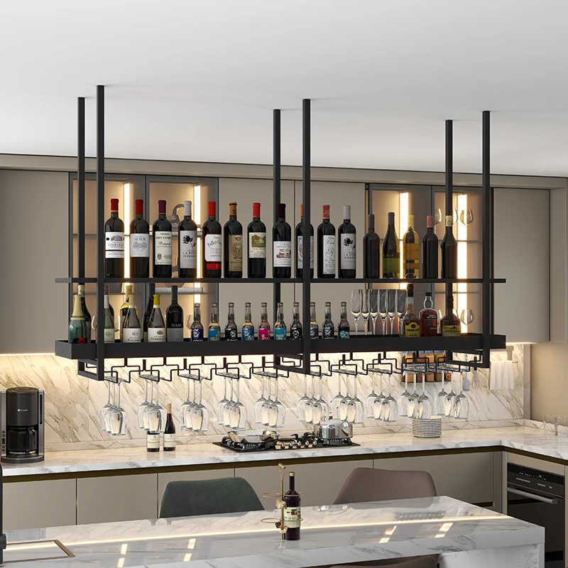 

Industrial Cast Iron Wine Rack Hanging Bar Storage Rack European Style Ceiling Mounted Bar Supermarket Display Storage Cabinet