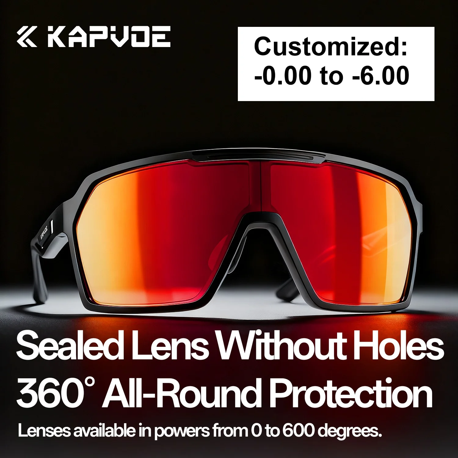 Kapvoe Prescription Cycling Sunglasses One-piece Molding Sports Customs Glasses Sunglasses Sports Bike Goggles for Men Women