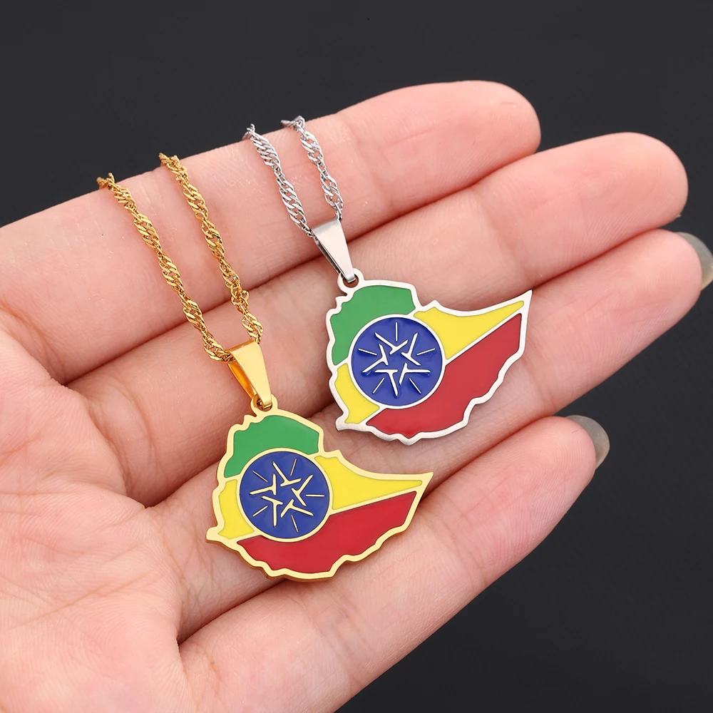 Afrikanische Äthiopien Karte Flagge Anhänger Halskette Edelstahl Mode Männer Frauen Karten Schmuck Geschenk – Detail 7