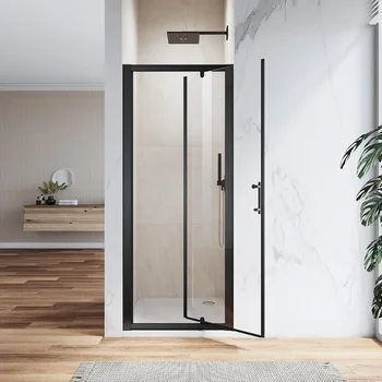 Pivot Swing Shower Door 32in.D x 72 in. H| Shower Door with 1/4 in. Clear Tempered Glass| Pivot Shower Door | Black (Shower Base