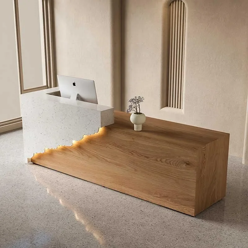 Modern Solid Wood Pattern Reception Desk for Company Front Office Hotel Bar Counter Small Clothing Store Checkout Table