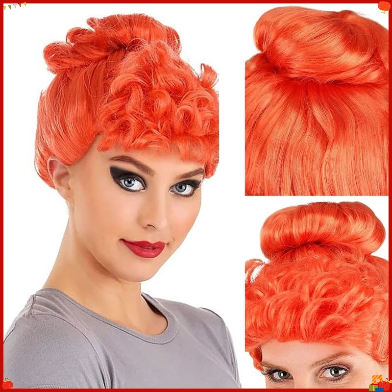 Halloween Cos Synthetic Wig Yellow Short Curly Bangs Anime Inspired Costume Party Hair for Women Festival Faux Hair Bundle