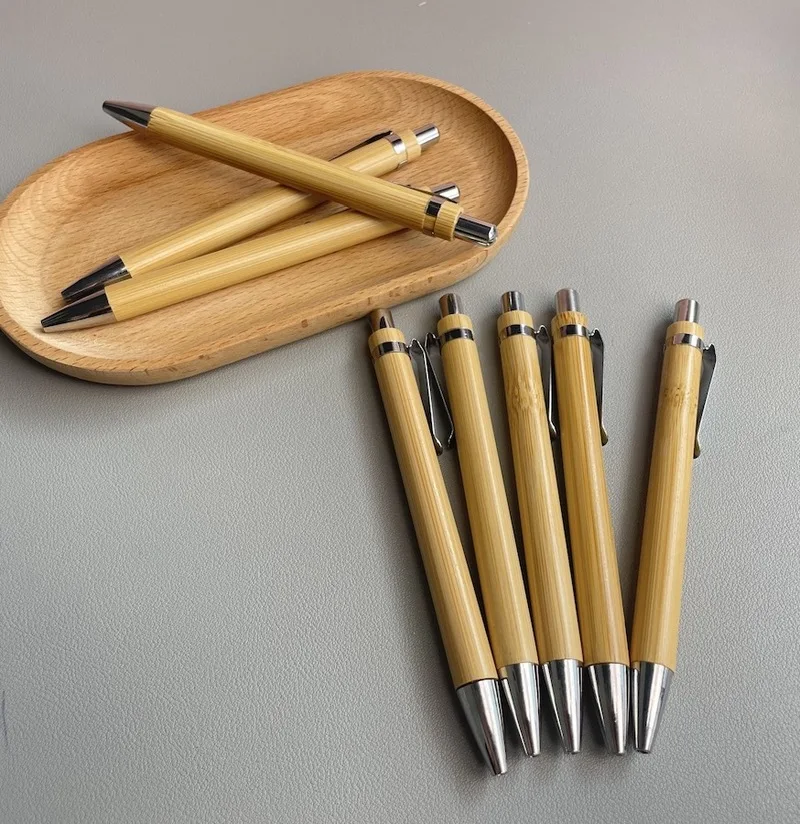 10pcs Bamboo Ballpoint Pen Set Personalized Creative Bamboo Rod Material Students Office Writing Homework Message Signature Pens