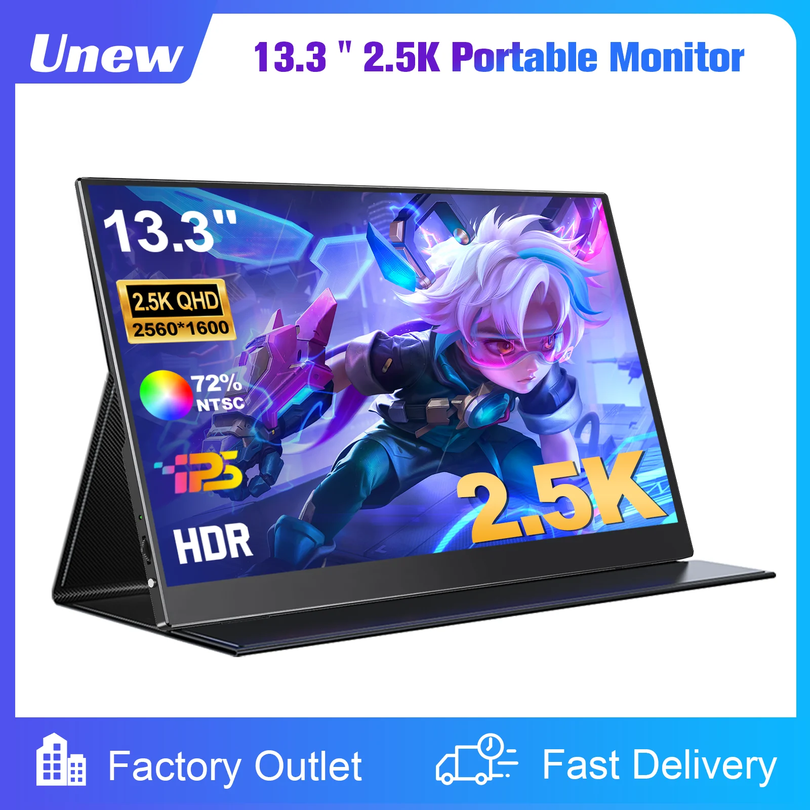 2.5K Portable Monitor 13.3” 2560x1600 External Display 16:10 Second Monitor Screen Type-C HDMI for Xbox Switch PS Phone US Stock