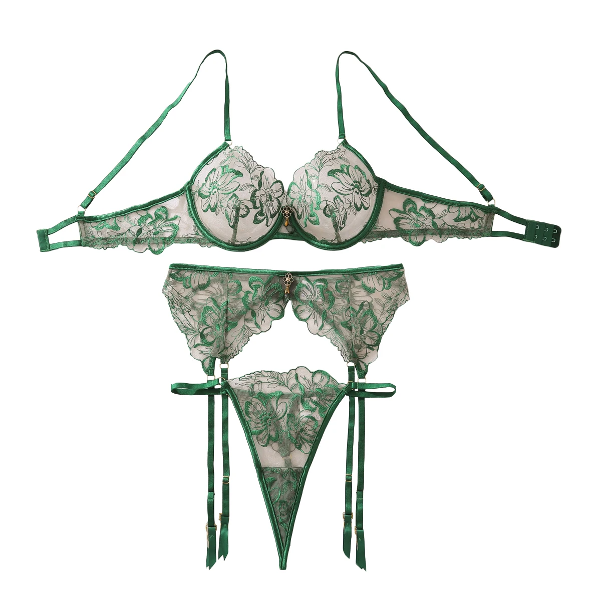 

Noble and luxurious gemstone accessories, floral embroidery, steel ring gathering, perspective shaping, erotic lingerie set