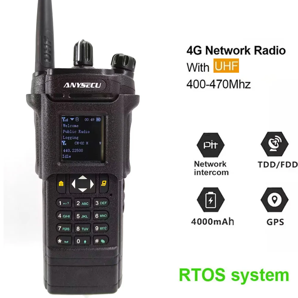 ANYSECU HD6500 4G Network Radio UHF400-480Mhz Analog Walkie Talkie RTOS System Work with Real-ptt