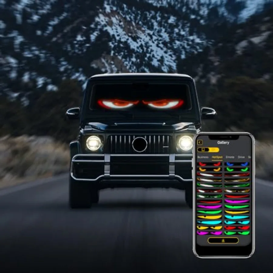 2 Pack Devil's Eye LED Light Signs for Cars, SUVs, Trucks Windshield, Bluetooth App Control DIY Programmable Scrolling Digital