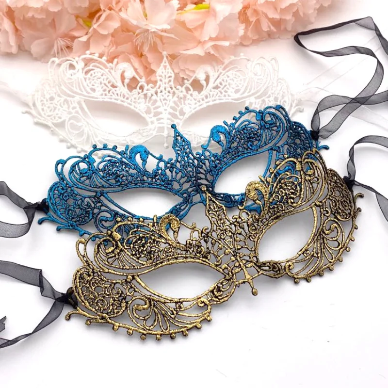 Women Sexy Hollow Lace Masquerade Bronzing Face Mask Princess Party Cosplay Prom Props Costume Nightclub Queen Eye Mask Exotic