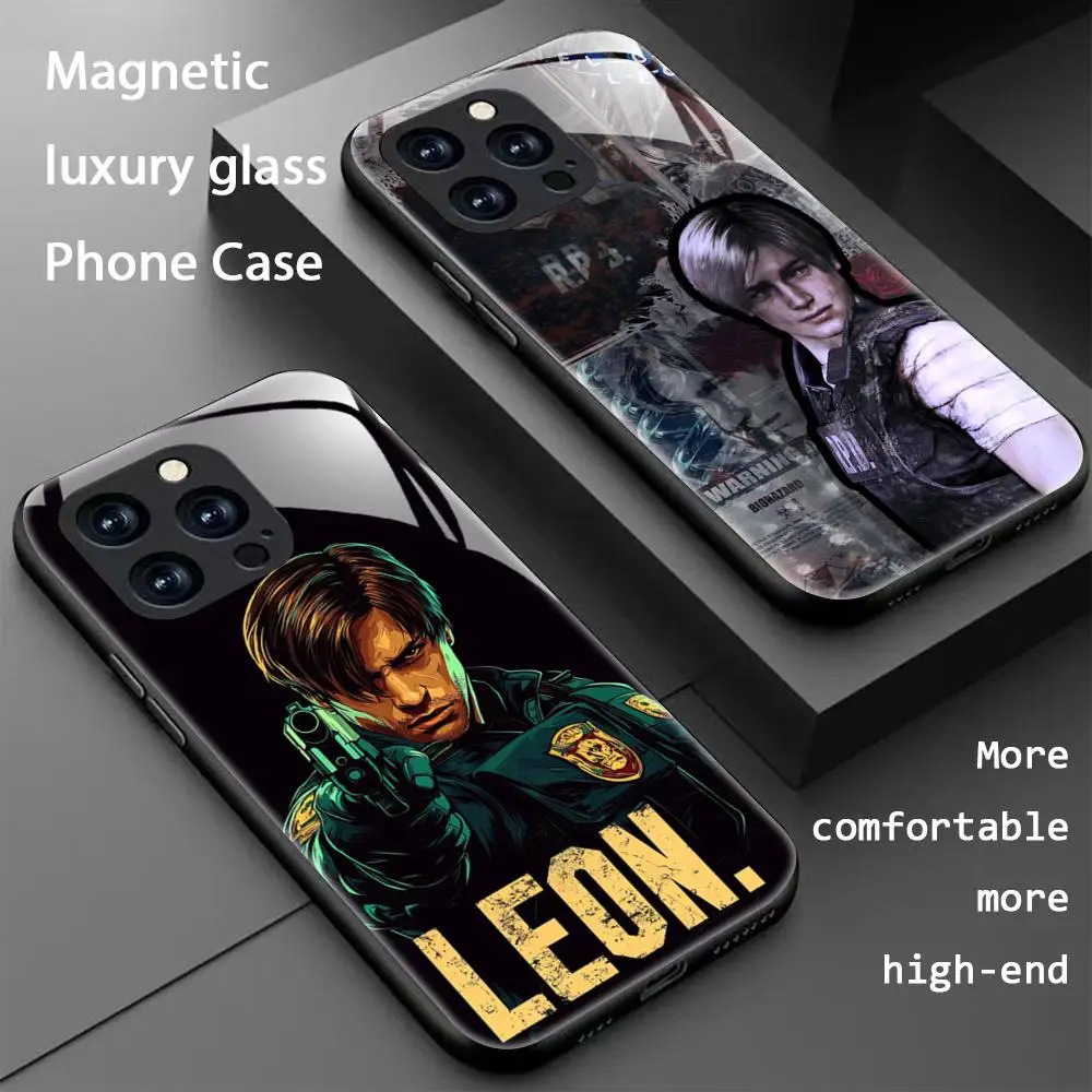 Funda Magnética de Cristal para Teléfono con Diseño del Juego Leon R-Resident Evil para iPhone 17 16 15 14 13 12 11 X XR XS 8 Plus Mini Pro Max