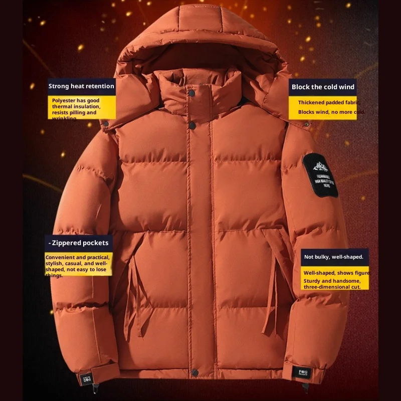 新しい冬のメンズフード付き襟ダウンコート上着高品質オーバーコートファッション防風パーカー男性カジュアル暖かいダウンジャケット