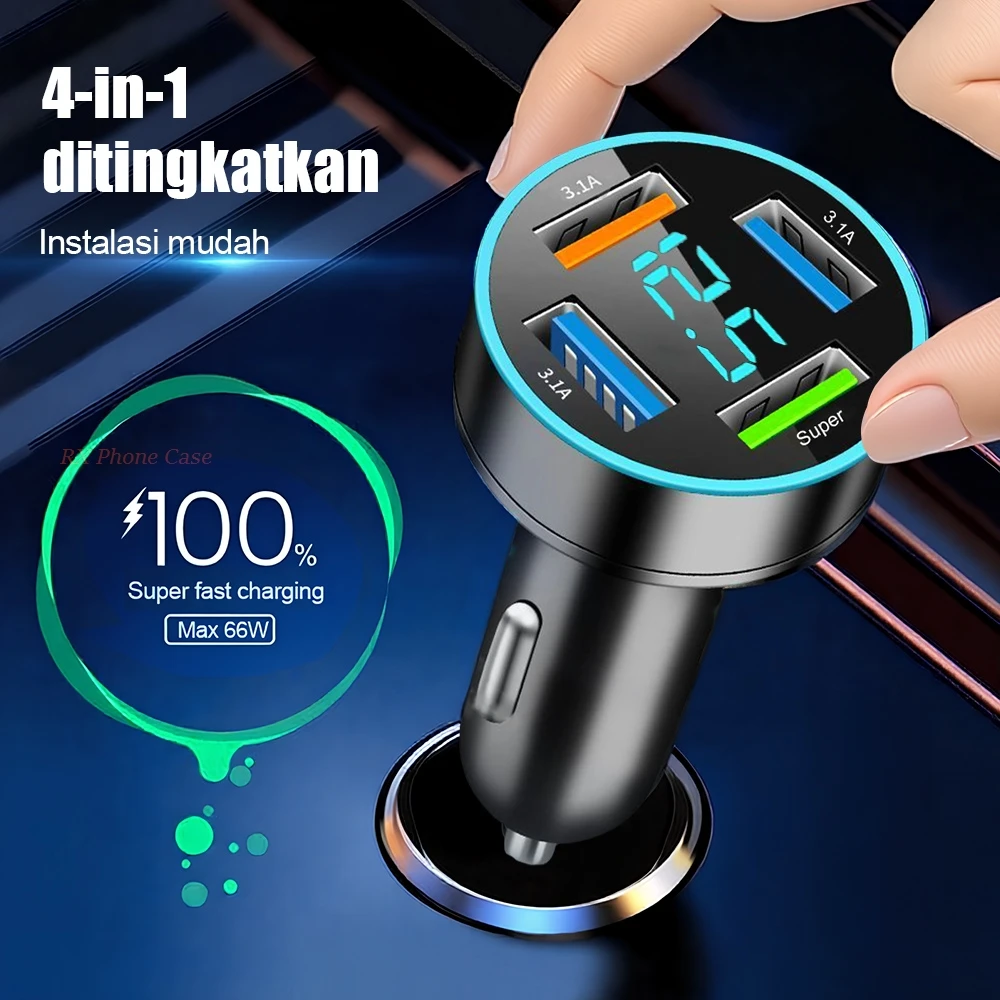 66W Car Quick Charge Car Charger Adapter 4 Ports USB Fast Charge For iPhone Samsung Xiaomi Huawei Fast Charging Charger In Car