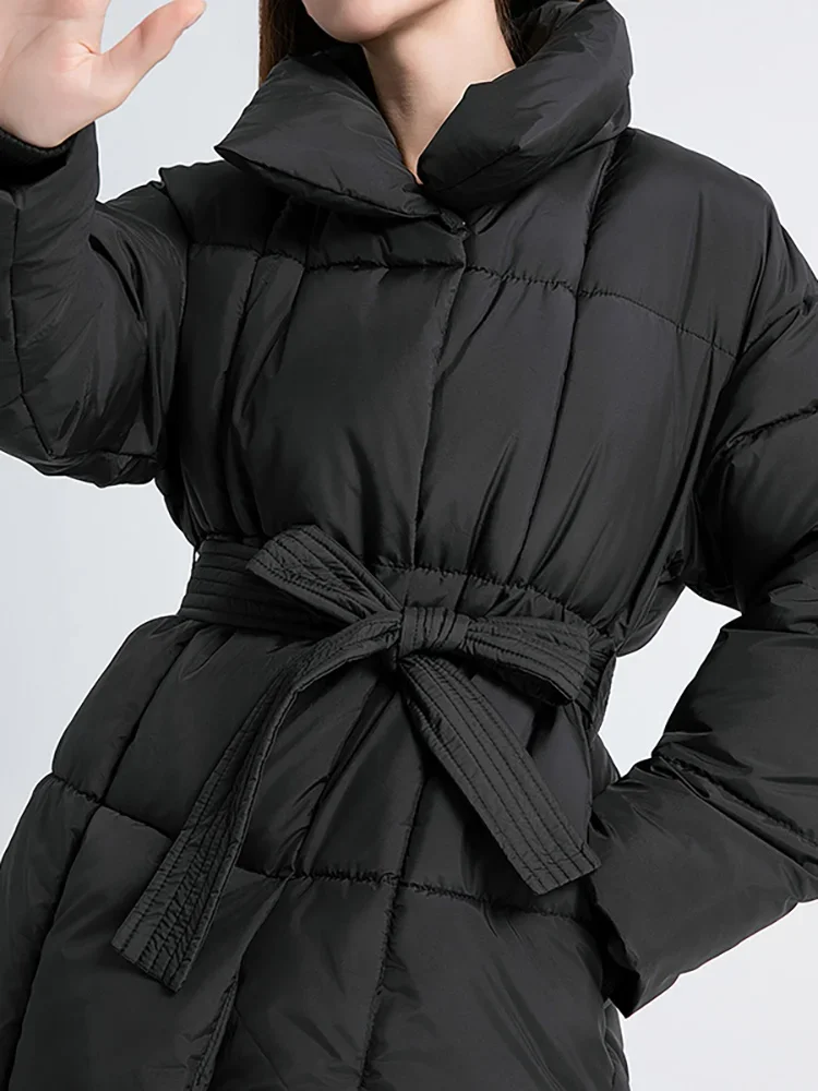 Vielleicht 2024 New Korean Puffer Jacket Winter Women Clothes Stand Collar Winter Cotton Padded Coat With Belt Female Outwear