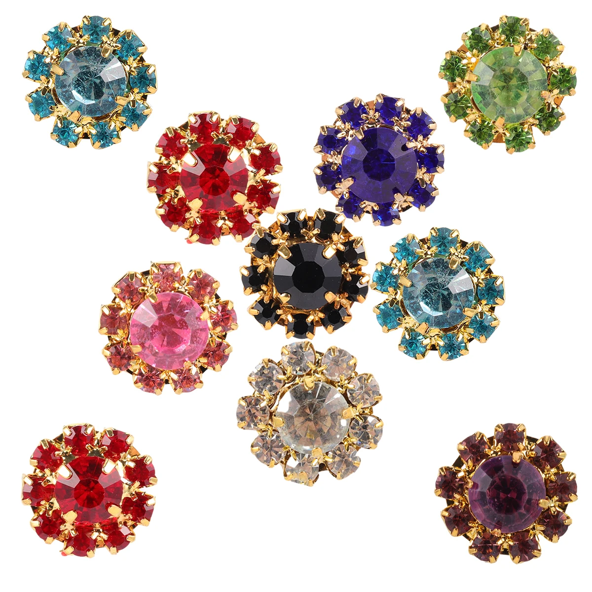 

10pcs Colorful Rhinestone Buttons Shining Workmanship DIY Crafts Embellishment Sunflower Buckles Jewelry Accessories Clothes
