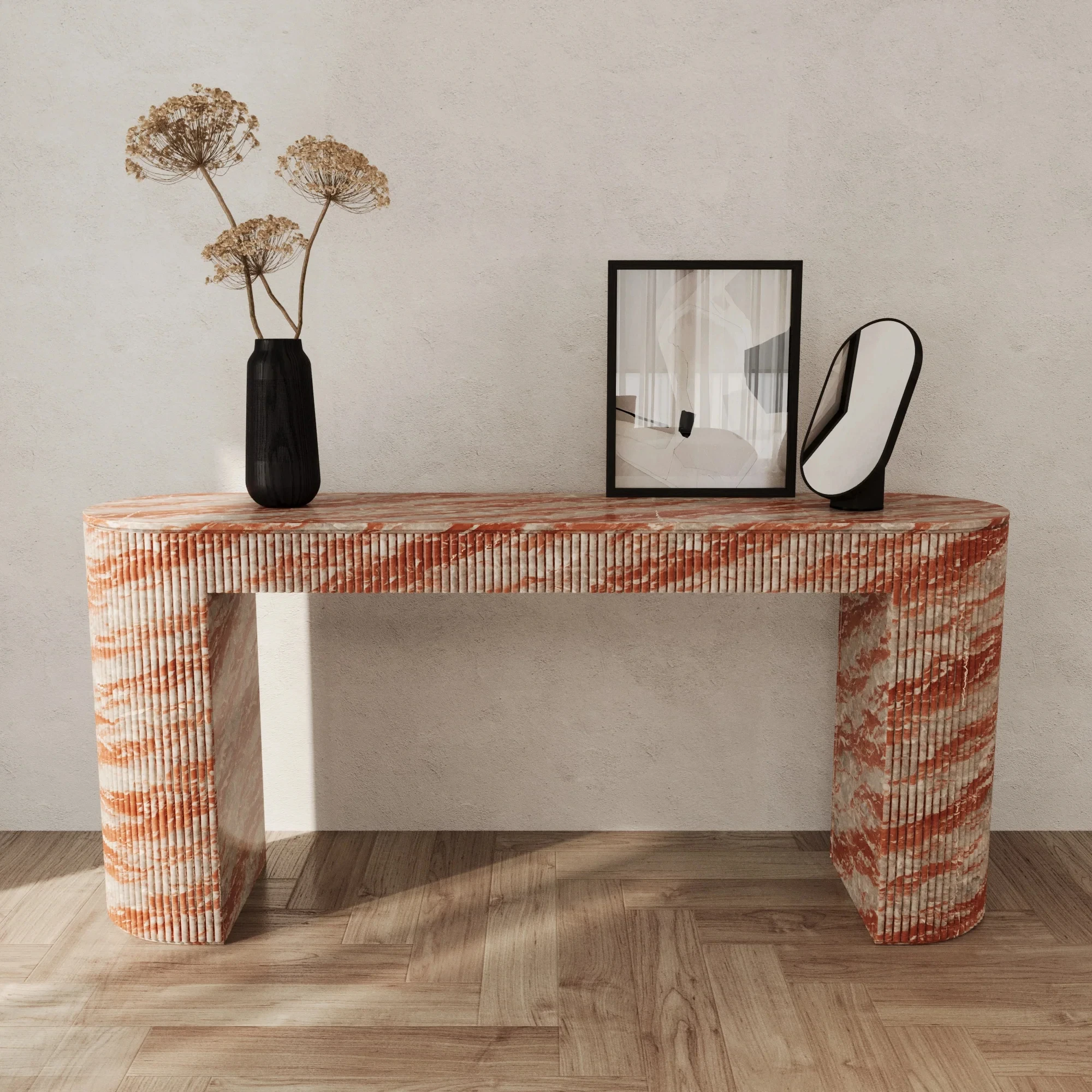 &d FURNITURE Table console en marbre cannelé Ballagio Rosso Levanto