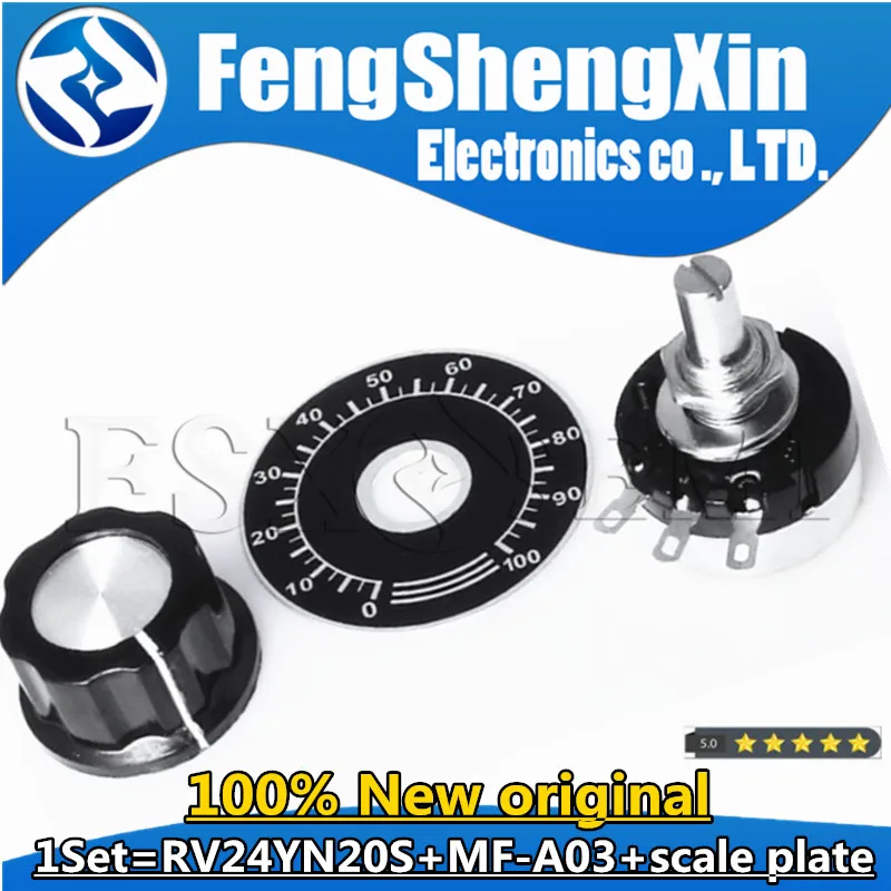 RV24YN20S KIT Single Turn Carbon Film Rotary Taper Potentiometer with A03 knob dials Each 1PCS ,1K 5K 10K 20K 50K 100K 1M ohm