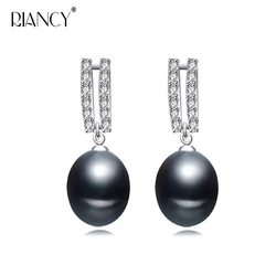 Real Natural 925 Sterling Silver Black Pearl Earrings For Women Anniversary Gift White Pink Purple Black