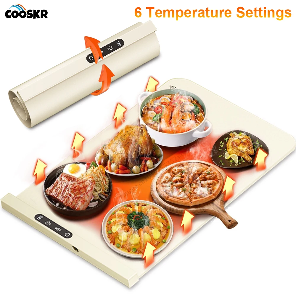صينية تدفئة كهربائية قابلة للطي لتدفئة الطعام مع 6 إعدادات تيم سريعة تسخين السطح بالكامل لوحة تسخين الطعام المحمولة من السيليكون #1