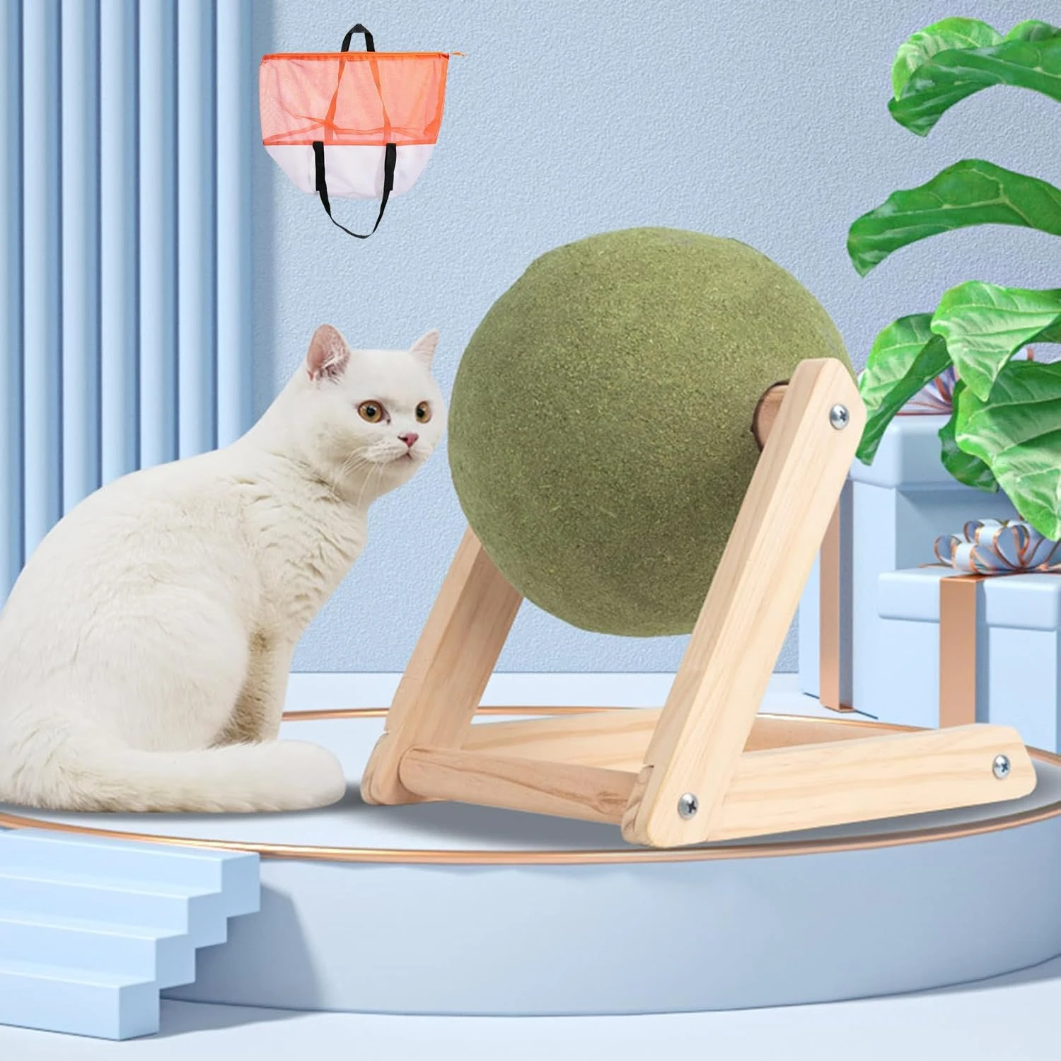 Exciting, Rotatable Catnip Floor Toy for Cats - Interactive, Catnip-Infused Ball for Endless Fun - Safe, Entertaining, and Stimu