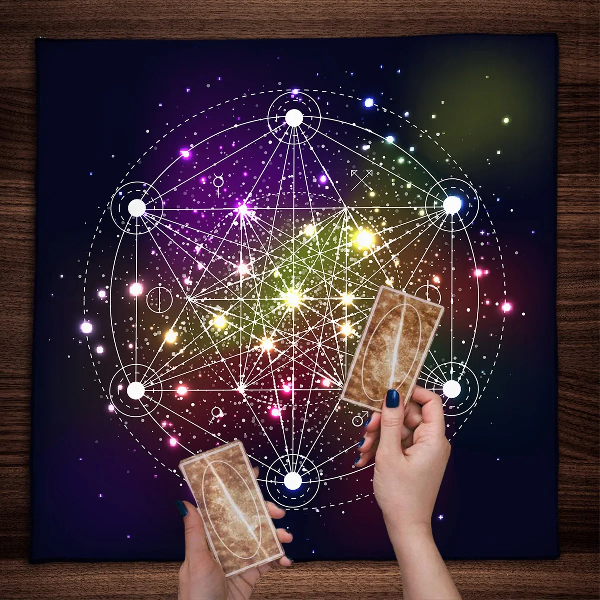 50/75cm Tarot Card Reading Mat Geometric Altar Cloth Tarot Card Tablecloth Flower Of Life Design Metatron Cube Witchy Gift