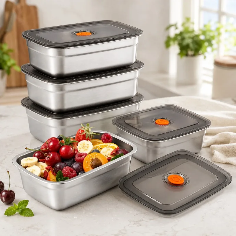 Stainless Steel Large Capacity Bento Box Sealed Leak Proof Lunch Box for Camping Fridge Freezer Food Storage