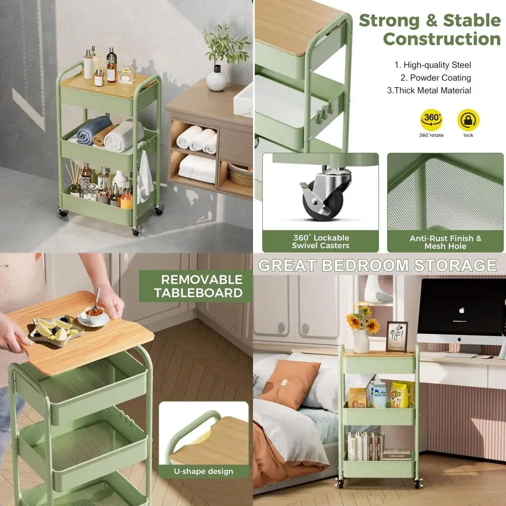 

Трехуровневая металлическая тележка на колесах с фиксаторами, органайзер для хранения вещей для офиса, класса, кухни и ванной комнаты