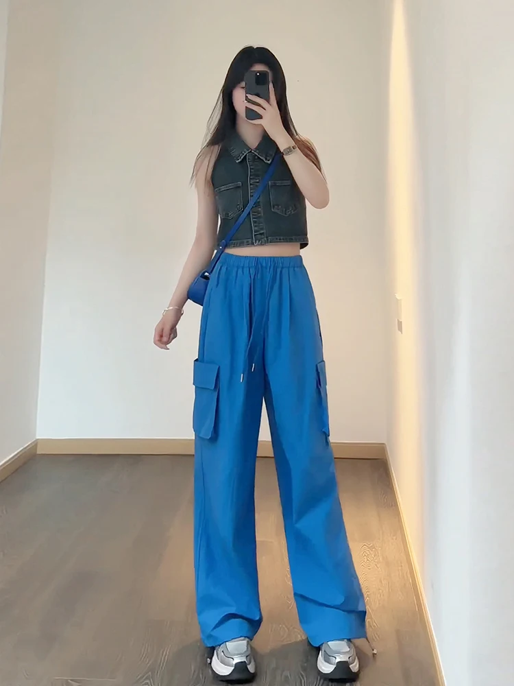 Sommer Frühling Tee Amerikanischen Sle Gerade Bein Lose Fit Dünne Retro Casual Hohe Taille Breite Bein Hosen für Frauen Trendy Streetwear