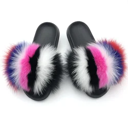 SARSALLYA Fur Slippers Women Real Fox Fur Slides Home Furry Flat Sandals Female Cute Fluffy House Shoes Woman Brand Luxury 2024