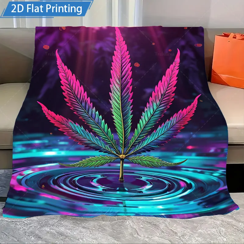 

1pc Flannel Blanket Psychedelic Marijuana Leaf Print Blanket Neon Water Ripple Design Soft Fleece Throw for Couch or Bed