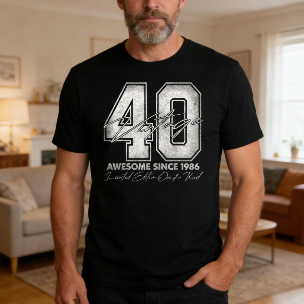 40 Vintage Awesome Since 1986 Limited Edition One of A Kind T-Shirt Men Crewneck Cotton Short Sleeve Daily Life Casual Tops