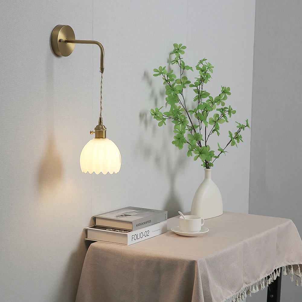 Japanese Retro Floral Glass Wall Lamps for Bedroom Study Led Mirror Light with Adjustable Wall Sconce Modern Simple Bedside Lamp