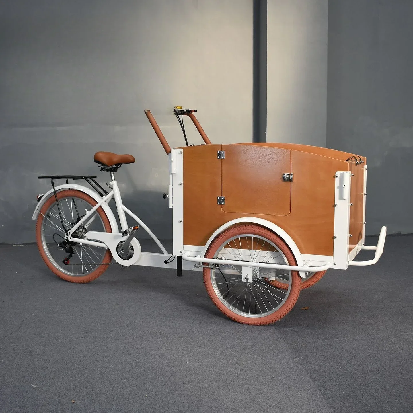 Light-colored wood grain parent-child car European manual transfer, reverse riding tricycle can be equipped with electric power