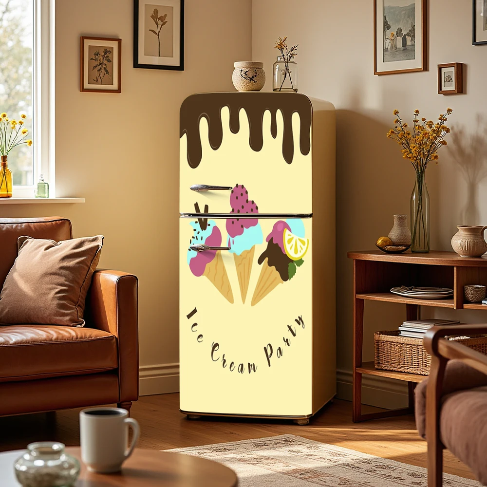 Vintage Ice Cream Soda Food Fridge Door Sticker Mural Self-adhesive Kitchen Refrigerator Cupboard Furniture Door Wrap Stickers