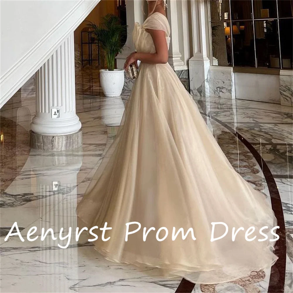 Aenyrst Champagne Scalloped A Line Evening Dresses Off The Shoulder Tulle Prom Dress Floor Length Dinner Party Gowns customized