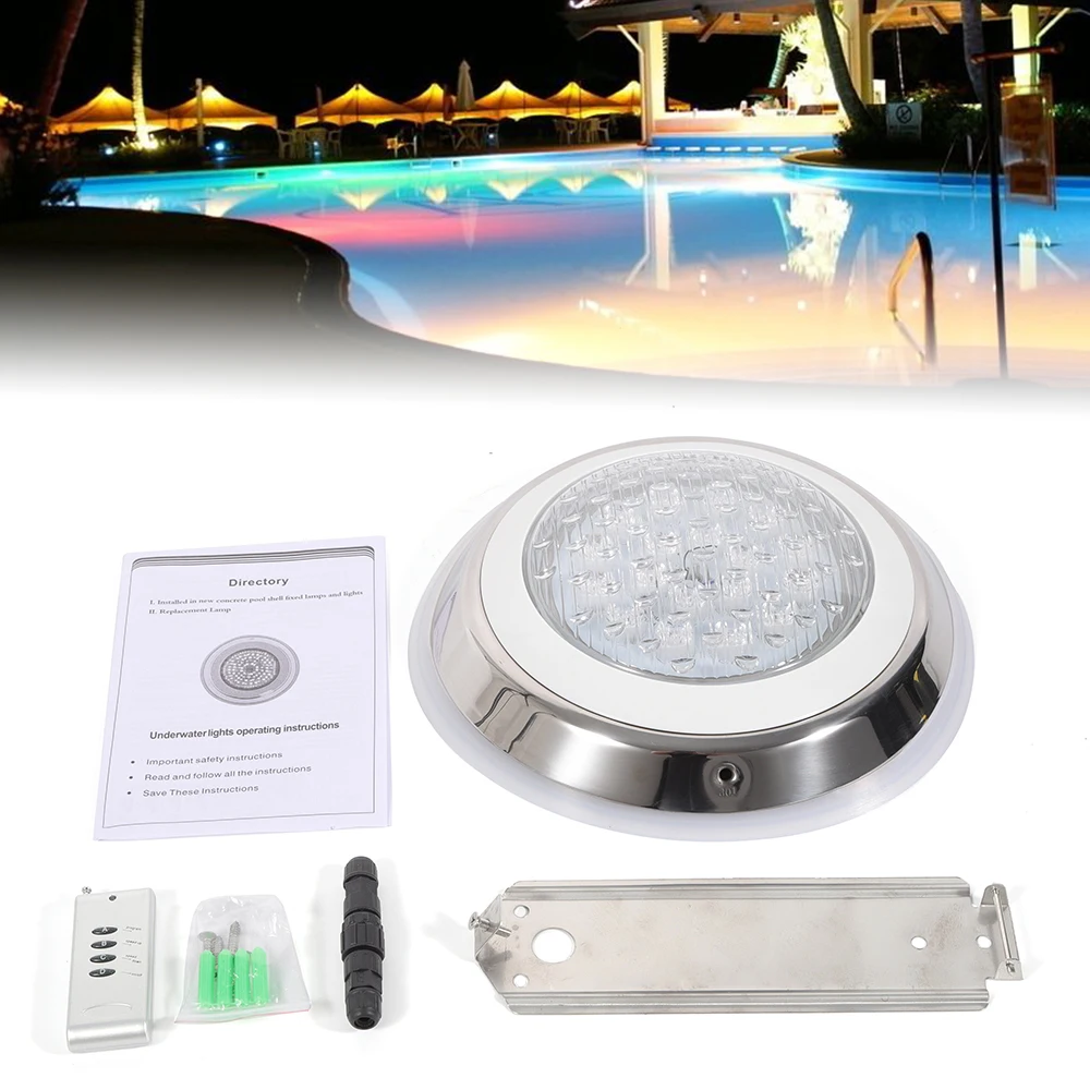 Pool Lights with 7 Colors & 12 Modes, 54W LED, Stainless Steel & PC, IP68 Waterproof, Remote Control for Safe Pool Lighting