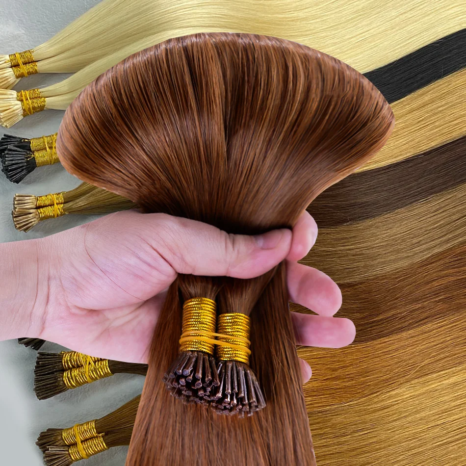 Wholesale Virgin Real Brazilian Keratin Russian Pre Bonded Hair Extensions Double Drawn i Tip Human Hair Extension 50 Strands