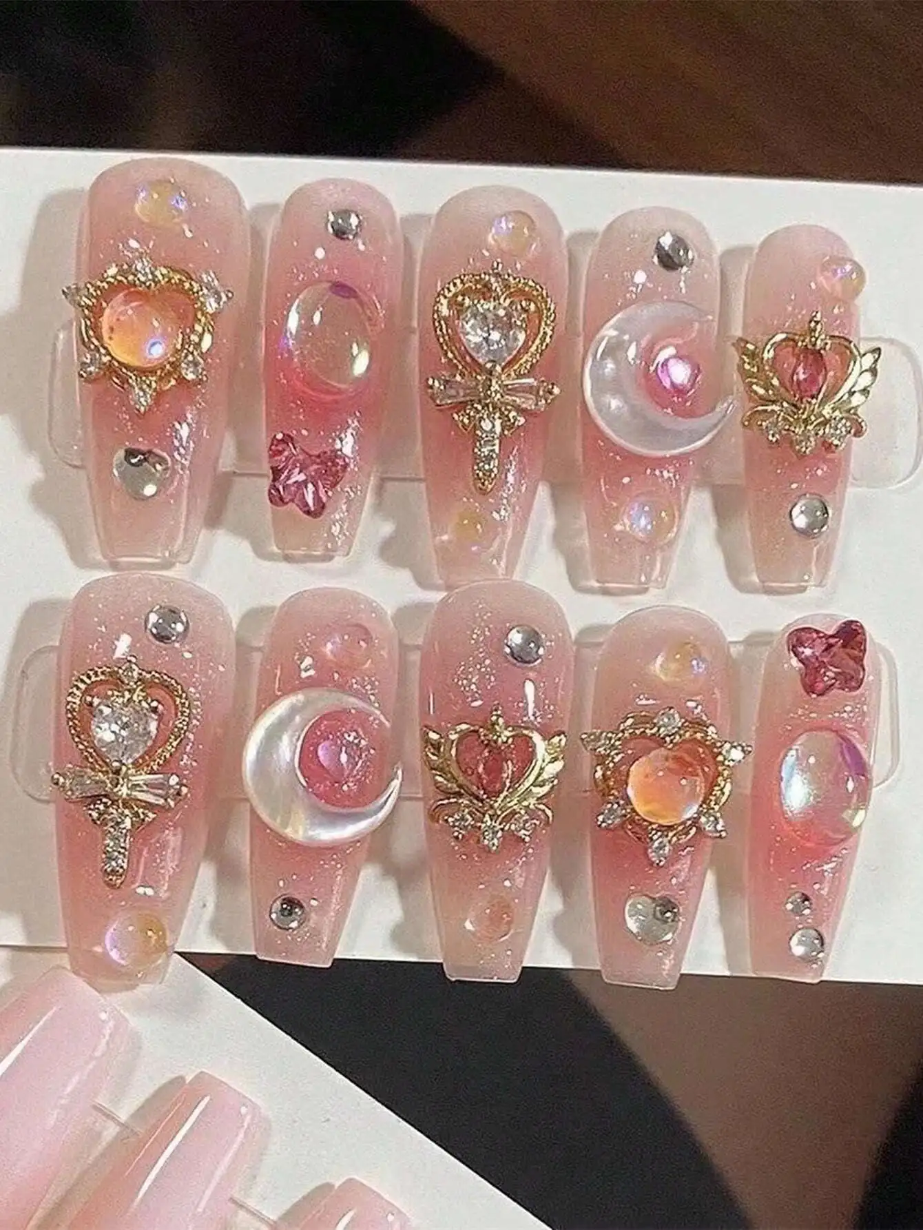 

10PCS Handmade Press On Nails Japanese All-Match Pink Ultra-Glitter Mid-Step False Nails, Suitable For Spring And Summer Popular Pure Lust False Nails, Suitable For Daily Wear Of Ladies And Girls, Reusable False Nails Supplies Handmade Press On Nails