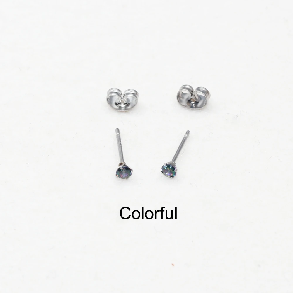 3 mm AAA runde, farbenfrohe Zirkonia-Ohrstecker mit Edelstahlnadel, Vintage-Schmuck, 20 Farben zur Auswahl, antiallergisch. – Detail 8