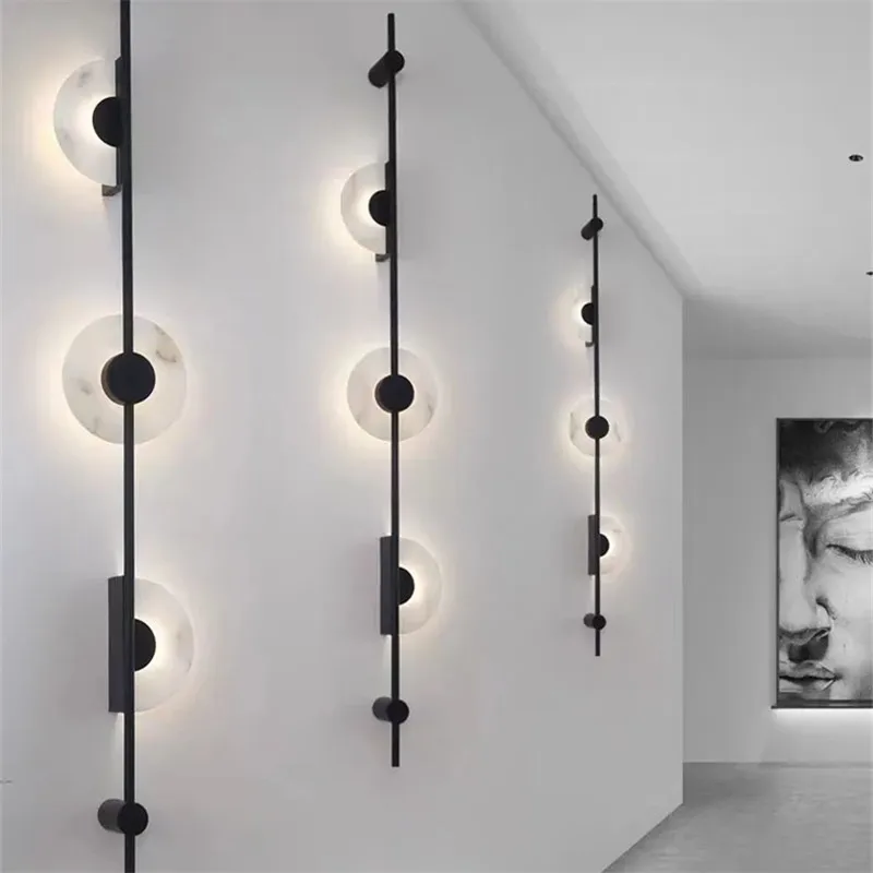 Acrylic Black Wall Lamp Modern Alabaster Vertical Wall Light For Living Room Restaurant Aisle Fanshaped Lounge Wall Lights