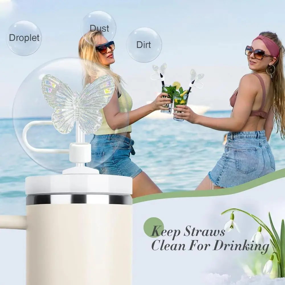 ملحقات القش القابلة لإعادة الاستخدام أغطية قش الفراشة لأجهزة البهلوانات 30/40 أونصة صديقة للبيئة قابلة لإعادة الاستخدام قبعات شفاطة للشرب كوب لطيف