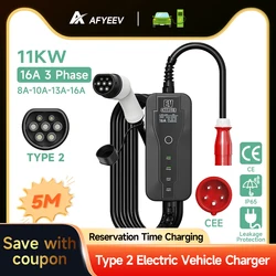 11KW 16A EV Tragbares Ladegerät Typ2 EVSE Ladebox Elektroauto-Ladegerät CEE-Stecker IEC62196-2 Ladegerät für Elektrofahrzeuge