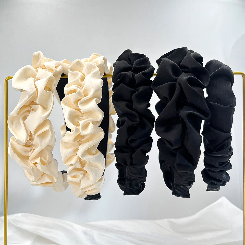 Beautiful Puffy Ruffled Satin Cloth Head Hoop Headband for Women Girl Perfect for Wedding Party Prom Evening Low Price Wholesale